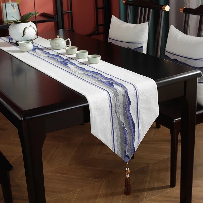 Bluejw Modern Table Runner Linen Embroidered Table Runner Easy-Care Table Runner - Image 1